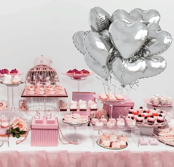 Brokoli Home 3 Ad Gümüş Kalp Folyo Balon 45 Cm 18 İnç - 5