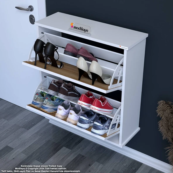 Modilayn UMAY Asma Antre 72 x 78 x 25,5 cm’lik 2 Düşer Kapak 4 Göz Bölmeli Ayakkabılık - 2