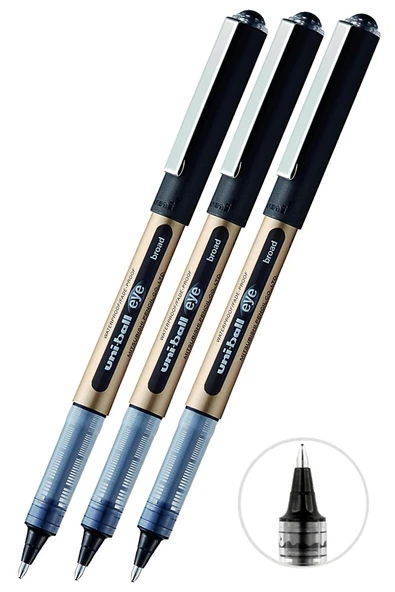 Siyah Pilot Kalem 3 Adet Uniball Eye Broad 1.0 mm Roller Pilot Kalem Ub-150-10 Roller Uçlu Likit Mürekkepli
