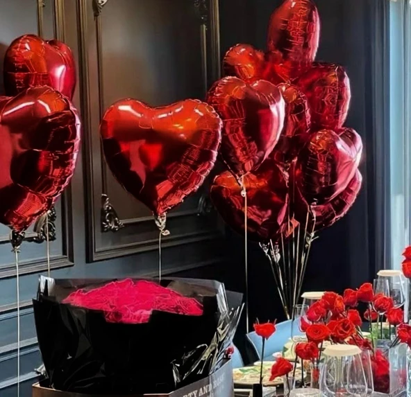 Brokoli Home 2 Adet Kalp Folyo Balon Kırmızı Uçan Balon 45 Cm 18 İnç - 4