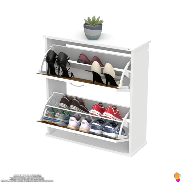 Modilayn UMAY Asma Kapı Önü 72 x 78 x 25,5 cm’ lik 2 Düşer Kapak 4 Göz Raf Bölmeli Ayakkabılık - 5