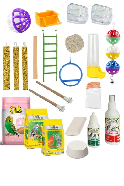 Kuş Yemi İhtiyaç Seti Full Set Muhabbet Papağan Yemi Ve Bakım İhtiyaç Seti - Resim 3