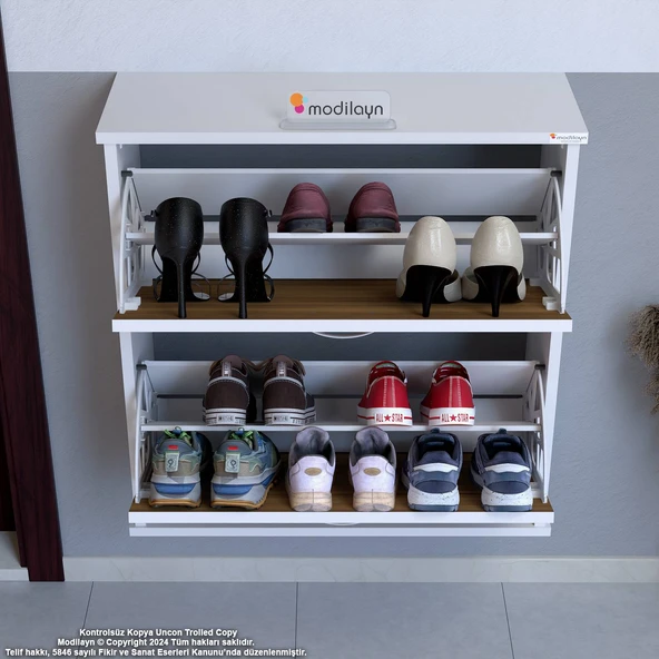 Modilayn UMAY Asma Kapı Önü 72 x 78 x 25,5 cm’ lik 2 Düşer Kapak 4 Göz Raf Bölmeli Ayakkabılık - 11