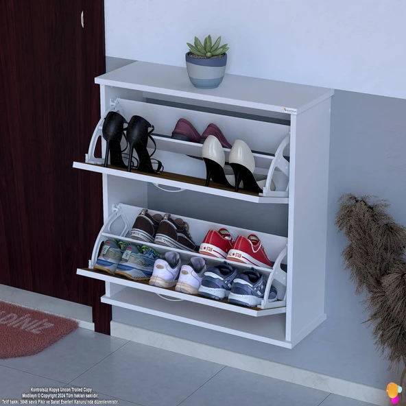 Modilayn UMAY Asma Kapı Önü 72 x 78 x 25,5 cm’ lik 2 Düşer Kapak 4 Göz Raf Bölmeli Ayakkabılık