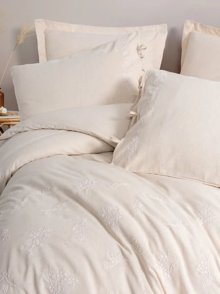Cotton Box Cotton Keten Çift Kişilik Nevresim Takımı Esmira Bej - Resim 2