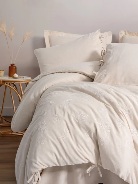 Cotton Box Cotton Keten Çift Kişilik Nevresim Takımı Esmira Bej - Resim 3