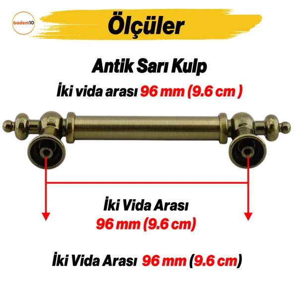 Osmanlı (96 mm - 9.6 cm) Antik Sarı Metal Mobilya Mutfak Çekmece Dolap Dolabı Kulbu Kulpu Kulpları - 2