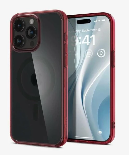 Spigen iPhone 15 Pro Max Kılıf, Spigen Ultra Hybrid Magfit (Magsafe Uyumlu) Deep Red - 1