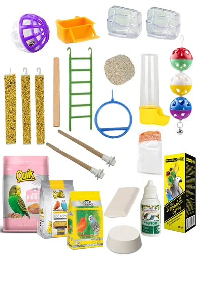 Kuş Yemi İhtiyaç Seti Full Set Muhabbet Papağan Yemi Ve Bakım İhtiyaç Seti