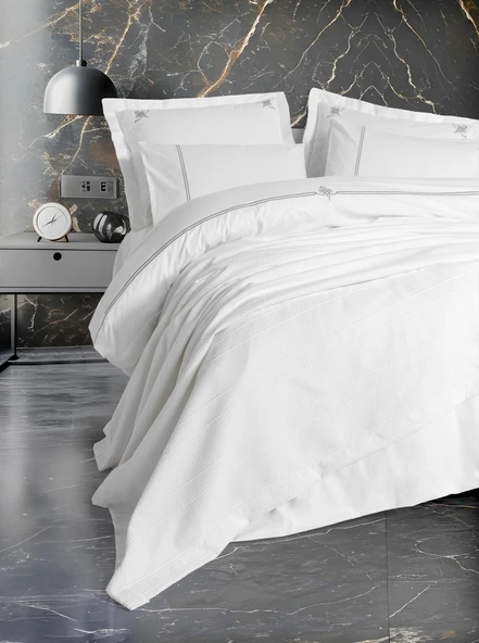 Cotton Box Classic Çeyizlik Çift Kişilik Pikeli Nevresim Takımı Güher Beyaz