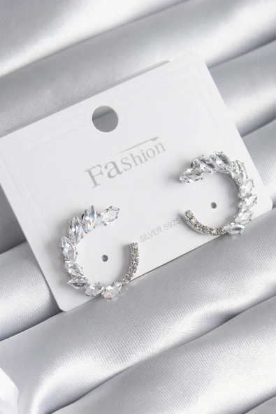 Pirinç Gümüş Renk Zirkon Taşlı Kadın Küpe ürün görseli