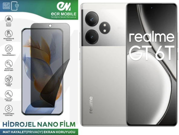 Realme GT 6T Uyumlu Hidrojel Nano Ekran Koruyucu Film HAYALET(Privacy)Tempered Cam Değildir