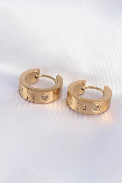 316L Çelik Gold Renk Zirkon Taşlı Minimal Model Halka Küpe ürün görseli