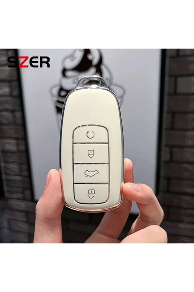YıldızTuning Chery Tiggo 8 Pro Beyaz Gümüş Anahtarlık Koruma Kılıfı 2024 2023
