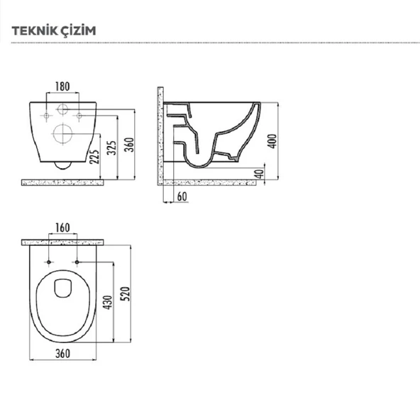 CREAVİT MA321 Mare Rim-Off Asma Klozet Ve Kapak  BEYAZ - 2