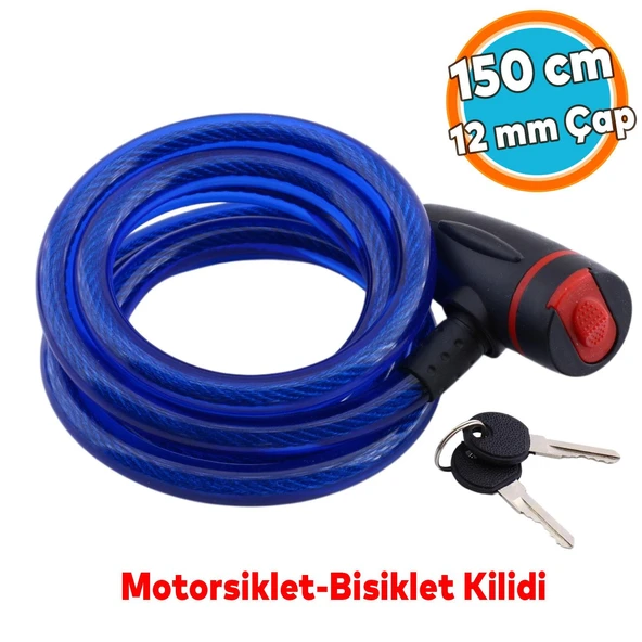 Halat Zincir Kilit 150 cm Bisiklet Motosiklet Çelik Kilit Çap 12 mm Ø  Hırsız Önleme Güvenlik 1 Adet