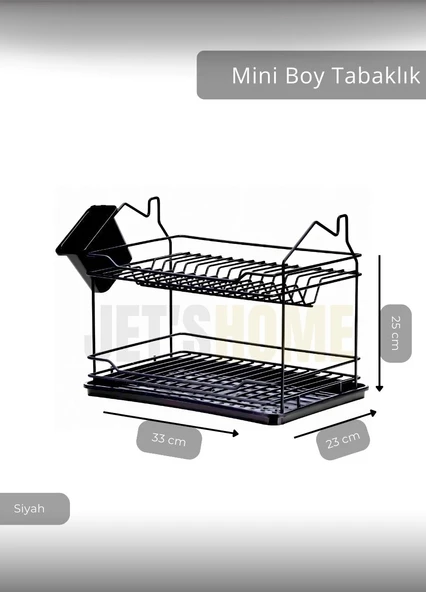 Mini Boy Bulaşıklık Tezgah Üstü Tabaklık BPA FREE Bulaşık Sepeti Siyah 23x33x25 - 2