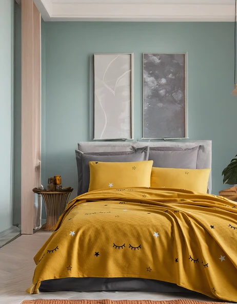 Doğal Pike Baskılı Mega King 260x230cm Dide Sarı ürün görseli 1