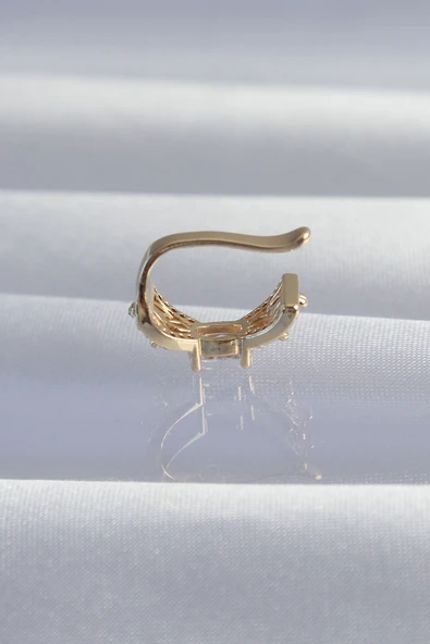 Pirinç Gold Renk Zirkon Taş Kaplama Earcuff Küpe - Resim 2