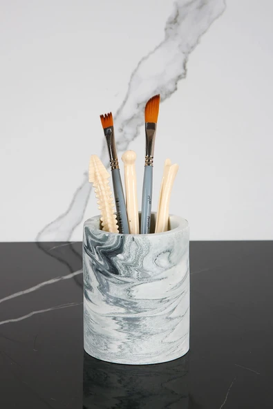 Mermer Desenli El Yapımı Beton Diş Fırçalık Banyo Tuvalet Diş Fırçalığı ürün görseli 1