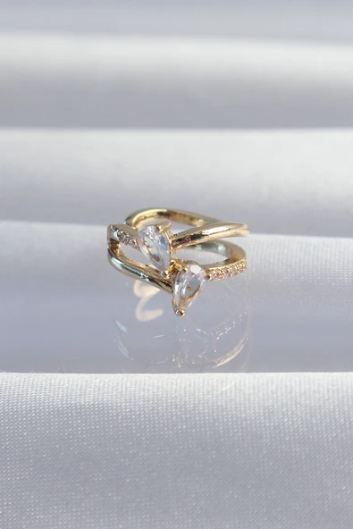 Pirinç Gold Renk Zirkon Taşlı Damla Earcuff Küpe ürün görseli