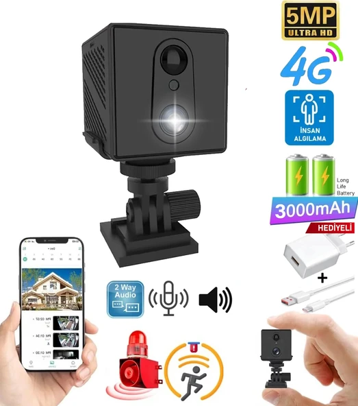 O-Kam 3036 4G Mini Akıllı Kamera Sesli Gece Görüş İnsan Algılama Dahili Batarya