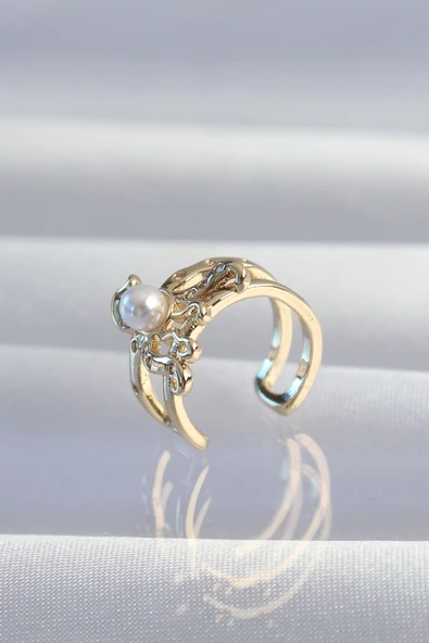 Pirinç Gold Renk İncili Ahtapot Earcuff Küpe - Resim 2