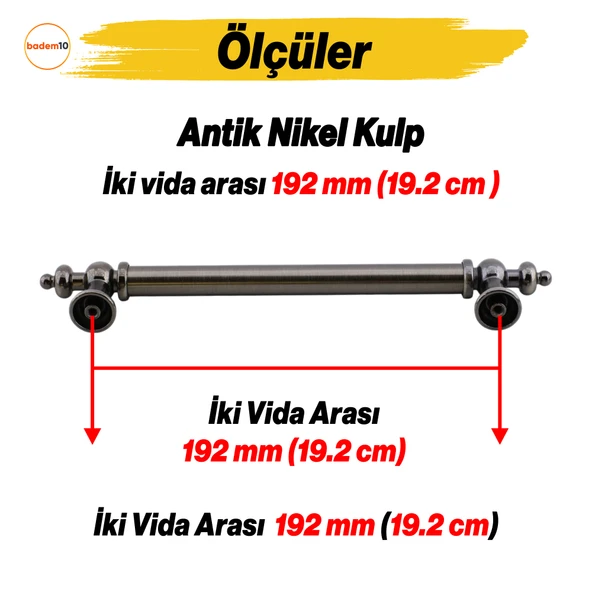 Osmanlı (192 mm  19.2 cm) Antik Nikel Metal Mobilya Mutfak Çekmece Dolap Dolabı Kulbu Kulpu Kulpları - 2
