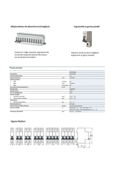 Siemens Siemens 5SL6106-6YA 1 Fazlı 6 Amper B Tipi (Çabuk Karakterli) 6kA Otomatik Sigorta - 10