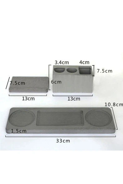 3 Parça Beton Banyo Seti Şarjlı Diş Fırçası Standı Katı Sabunluk Sunum Tepsisi - 3
