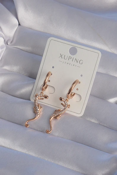 XUPİNG Rose Renk Zirkon Taşlı Kertenkele Model Halka Küpe ürün görseli