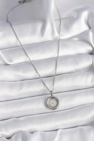 316L Çelik Gümüş Renk Zincir Gümüş Renk Altın Model Kadın Kolye - Resim 2