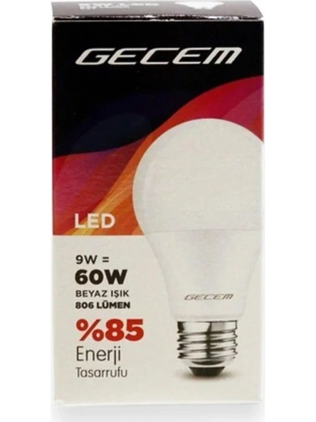 Gecem 9W LED Ampul E27 Duy 6500K - Beyaz Işık