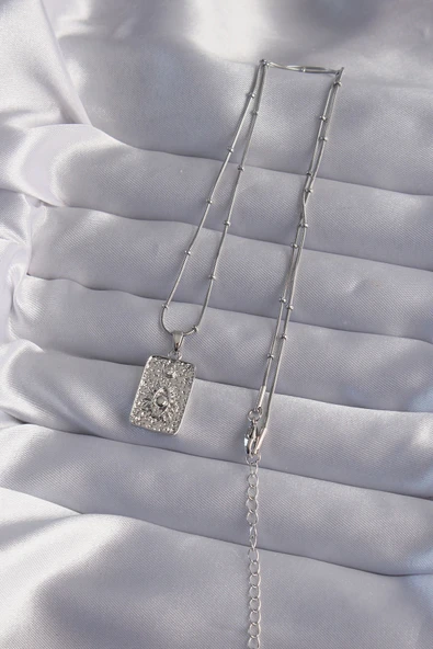 316L Çelik Zincir Gümüş Renk Lazer İşlemeli Göz Figür Tarot Kolye - Resim 2