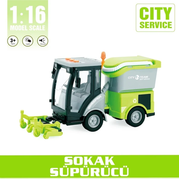 1:16 Sürtmeli Sesli Işıklı Sokak Süpürücü Oyuncak Araba ürün görseli 1