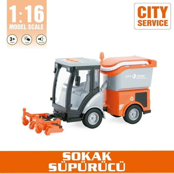 1:16 Sürtmeli Sesli Işıklı Sokak Süpürücü Oyuncak Araba - 2