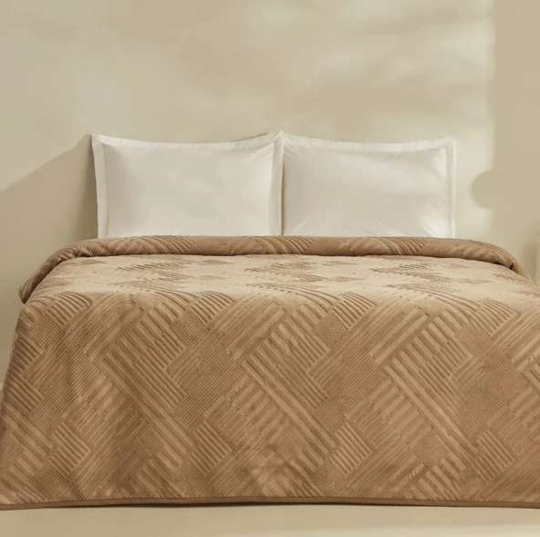 Karaca Home Rita Açık Kahve Çift Kişilik Emboss Battaniye