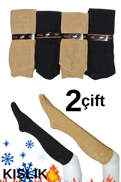 Kadın Uzun Diz Üstü Çorap Kışlık Termal Havlu Polarlı
