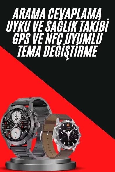 Erkeklere Özel Akıllı Saat Çelik Kordon Bluetooth Bağlantılı İOS ve Android Uyumlu - Resim 7