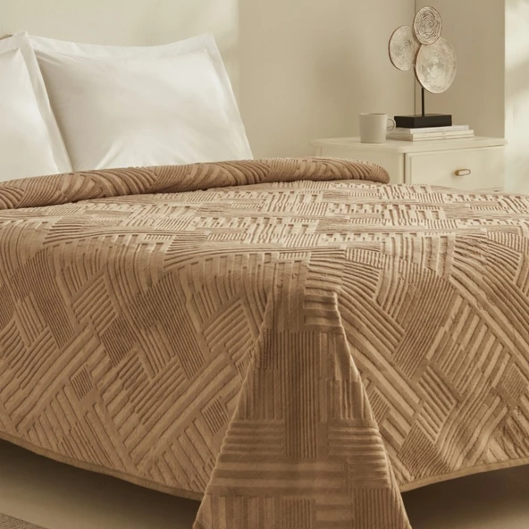 Karaca Home Rita Açık Kahve Çift Kişilik Emboss Battaniye - 2