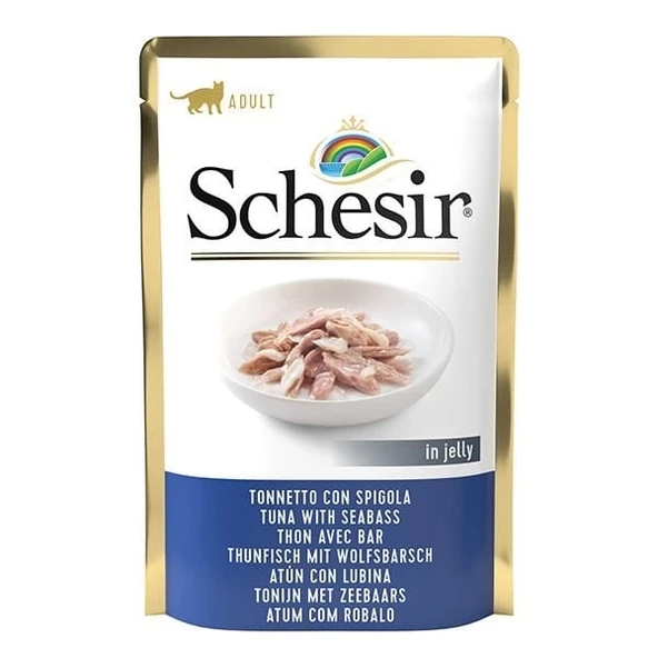 Schesir Jöleli Ton Balık ve Levrekli Yetişkin Konserve Kedi Maması 85 Gr