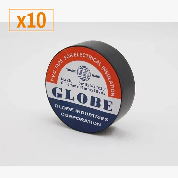 Globe 0.13mmx19mmx10 Yrds No.210 Siyah İzole Bant (x10)