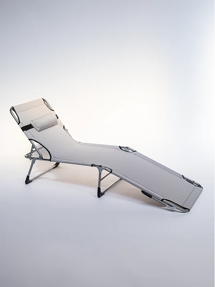 Ecm Proger Sırt Ayarlanabilir Katlanabilir Kademeli Yastıklı Lüks Şezlong-Gri - 3