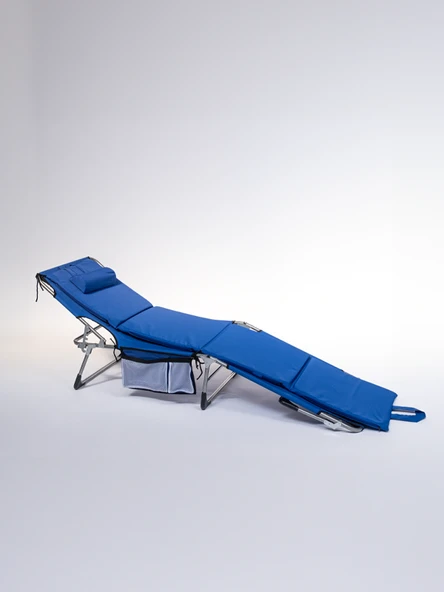 Ecm Proger Sırt Ayarlı Katlanır Yastıklı Minderli Çanta Bölmeli Lüks Şezlong-Saks Mavi - 2