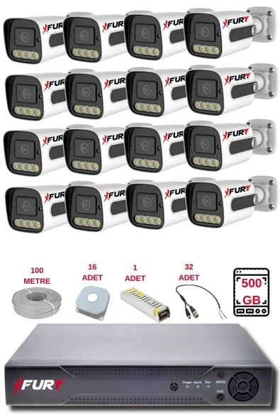 FURY 16 Kameralı Set Full HD Gece Renkli Görüş-Cepten İzle-Su Geçirmez Güvenlik Kamerası Seti 500GB - Resim 2