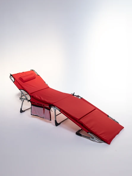 Ecm Proger Sırt Ayarlı Katlanır Yastıklı Minderli Çanta Bölmeli Lüks Şezlong-Kırmızı - 2