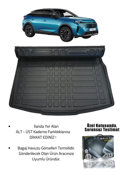 Sahler Peugeot 3008 2024+ Uyumlu 4.5d Premium Havuzlu Oto Paspas ve Liner Marka 3D ÜST Bagaj Havuzu - Resim 2