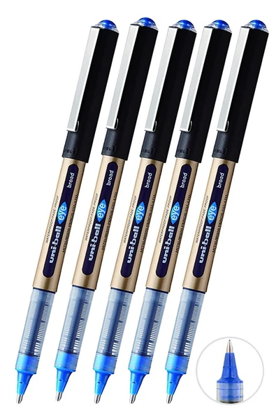 Mavi Pilot Kalem 5 Adet Uniball Eye Broad 1.0 mm Roller Pilot Kalem Ub-150-10 Roller Uçlu Likit Mürekkepli