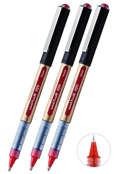 Kırmızı Pilot Kalem 3 Adet Uniball Eye Broad 1.0 mm Roller Pilot Kalem Ub-150-10 Roller Uçlu Likit Mürekkepli ürün görseli