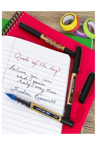 Kırmızı Pilot Kalem 3 Adet Uniball Eye Broad 1.0 mm Roller Pilot Kalem Ub-150-10 Roller Uçlu Likit Mürekkepli - Resim 3